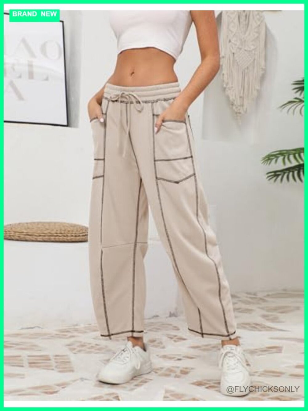 Womens Baggy Barrel Wide Leg Lounge Sweatpants with Pockets Drawstring - Picture 2 of 7